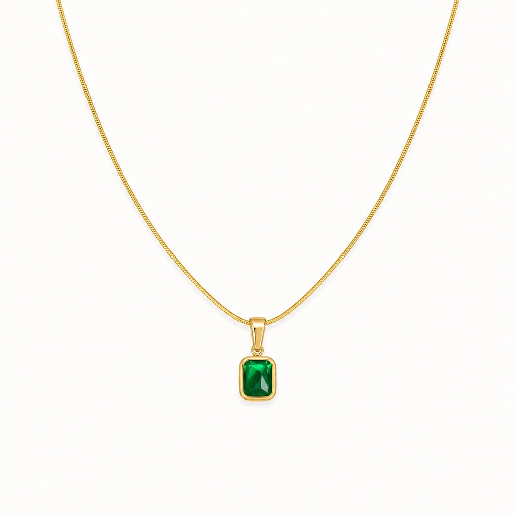 Evara Emerald Pendant Necklace – 18K Gold Plated