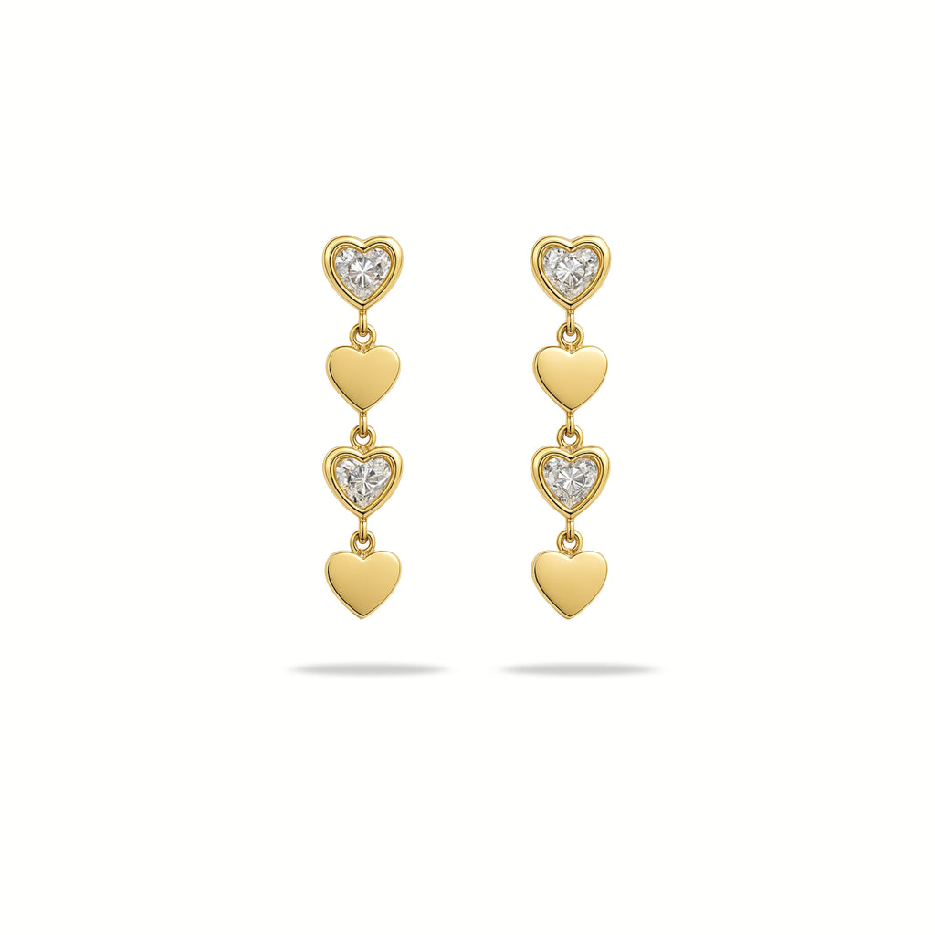 Amora – 18K Gold Plated Zirconia Heart Drop Earrings