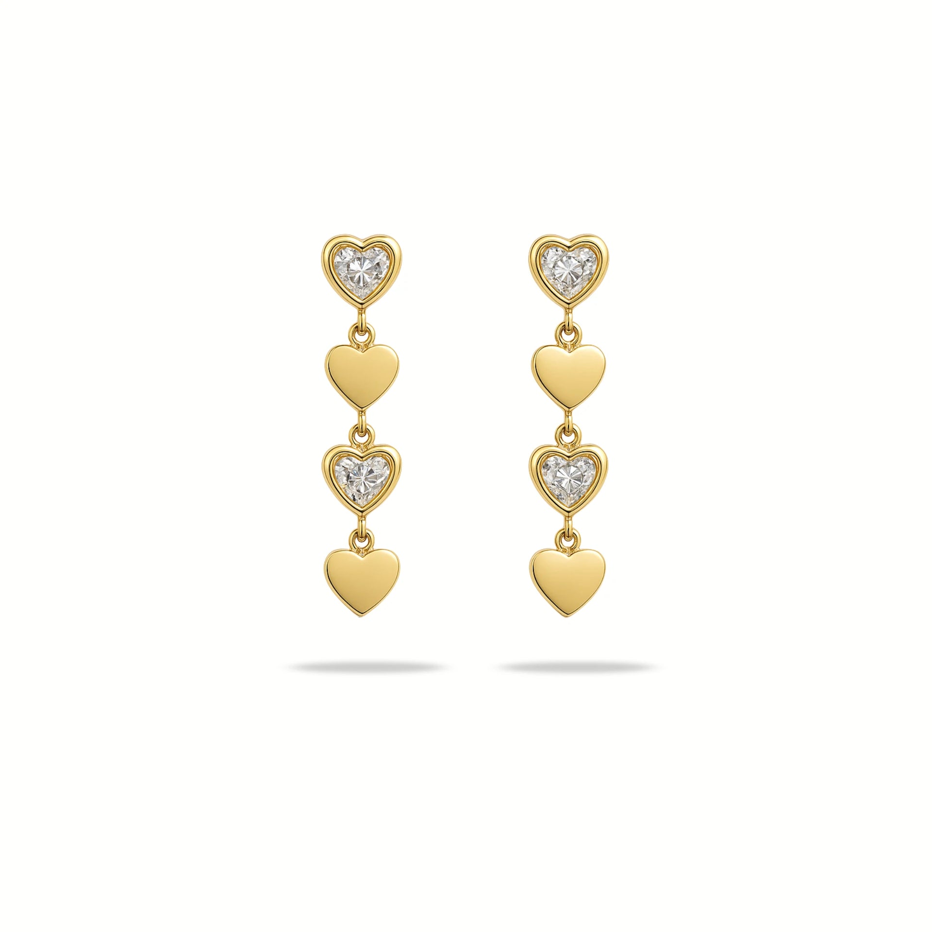 Amora – 18K Gold Plated Zirconia Heart Drop Earrings