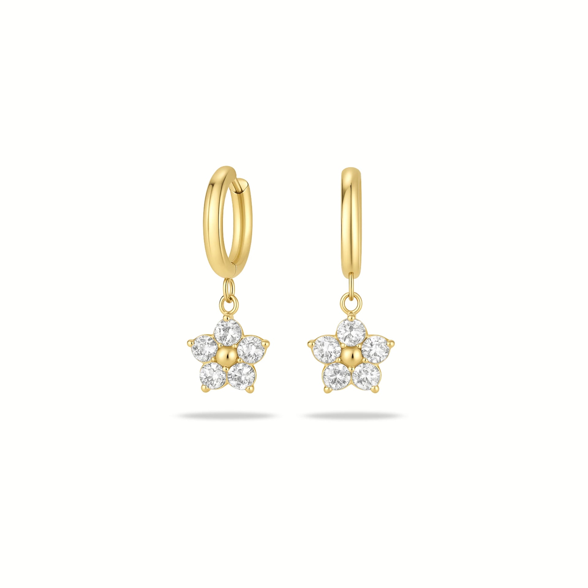 Luna - 18K Gold Plated Zirconia Flower Huggies