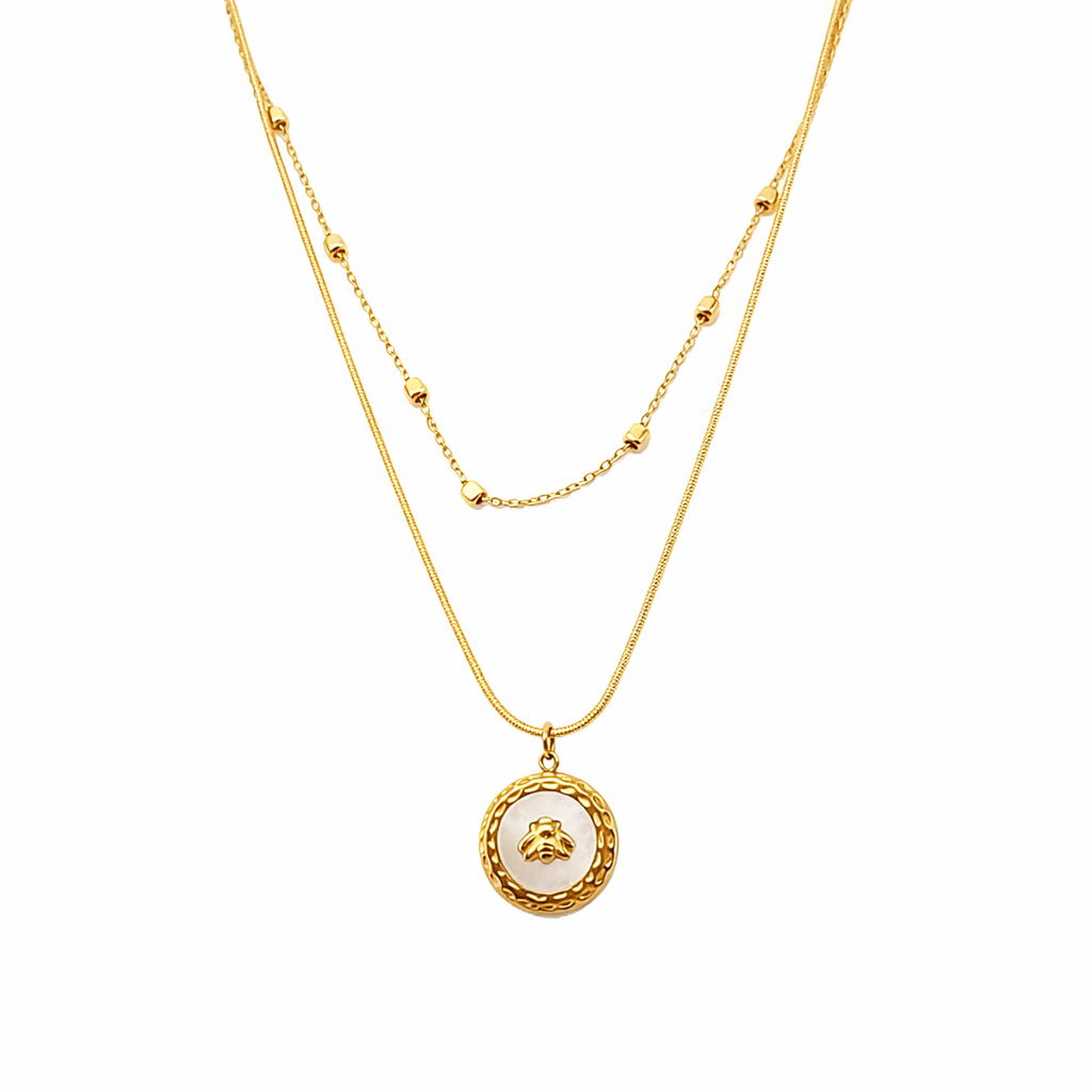 Melora – 18K Gold Plated Bee Medallion Layered Necklace