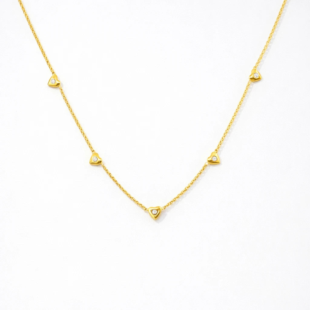 Nivra – 18K Gold Plated Heart Station Necklace