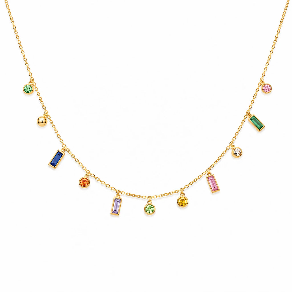 Serelle Gemstone Charm Necklace – 18K Gold Plated
