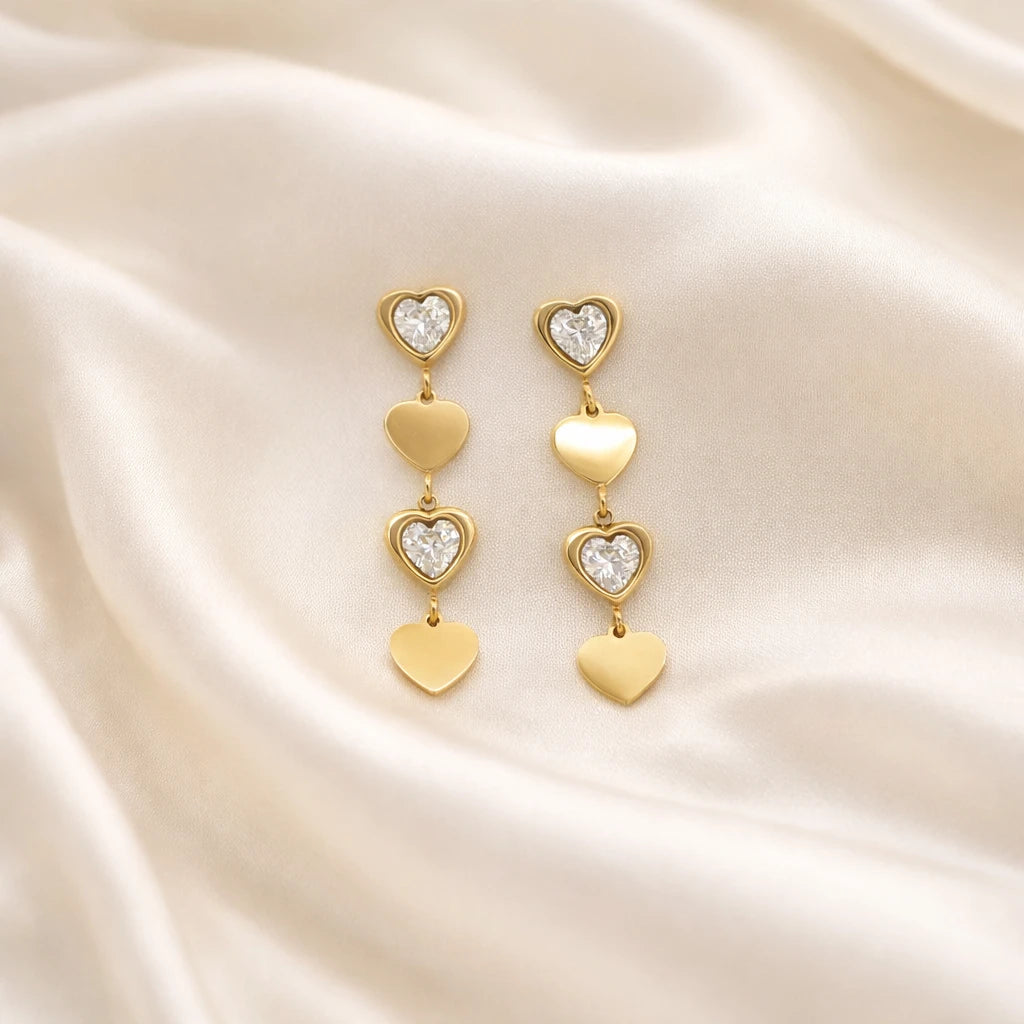 Amora – 18K Gold Plated Zirconia Heart Drop Earrings