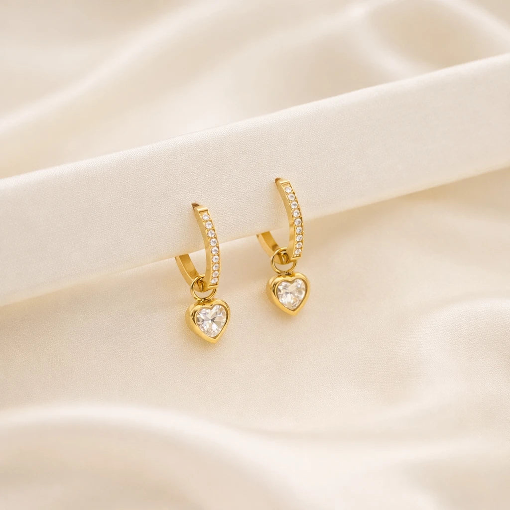 Elina – 18K Gold Plated Zirconia Heart Huggies