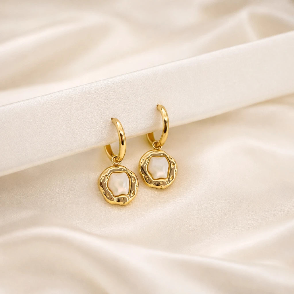 Sora – 18K Gold Plated Textured Drop Huggies