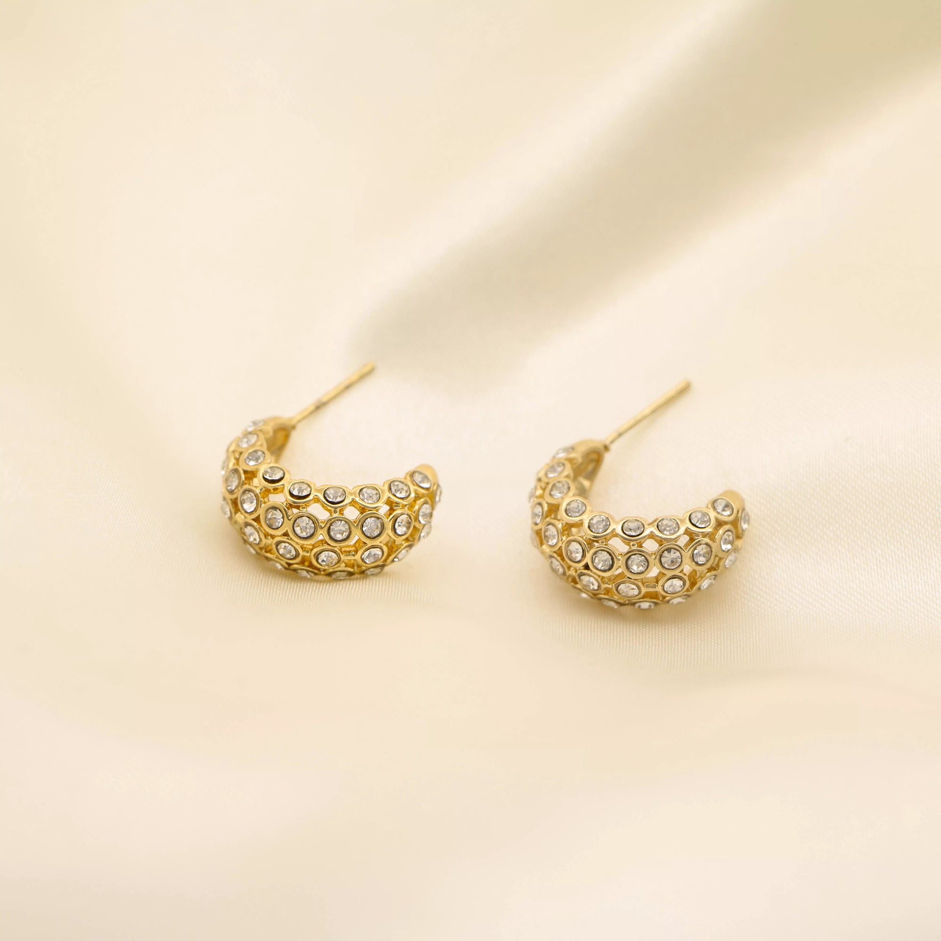 Rhea – 18K Gold Plated Textured Zirconia Hoops