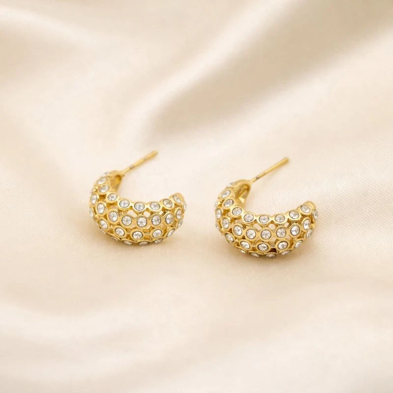 Rhea – 18K Gold Plated Textured Zirconia Hoops