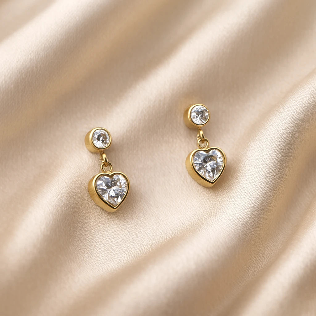 Lyra – 18K Gold Plated Zirconia Heart Drop Stud Earrings
