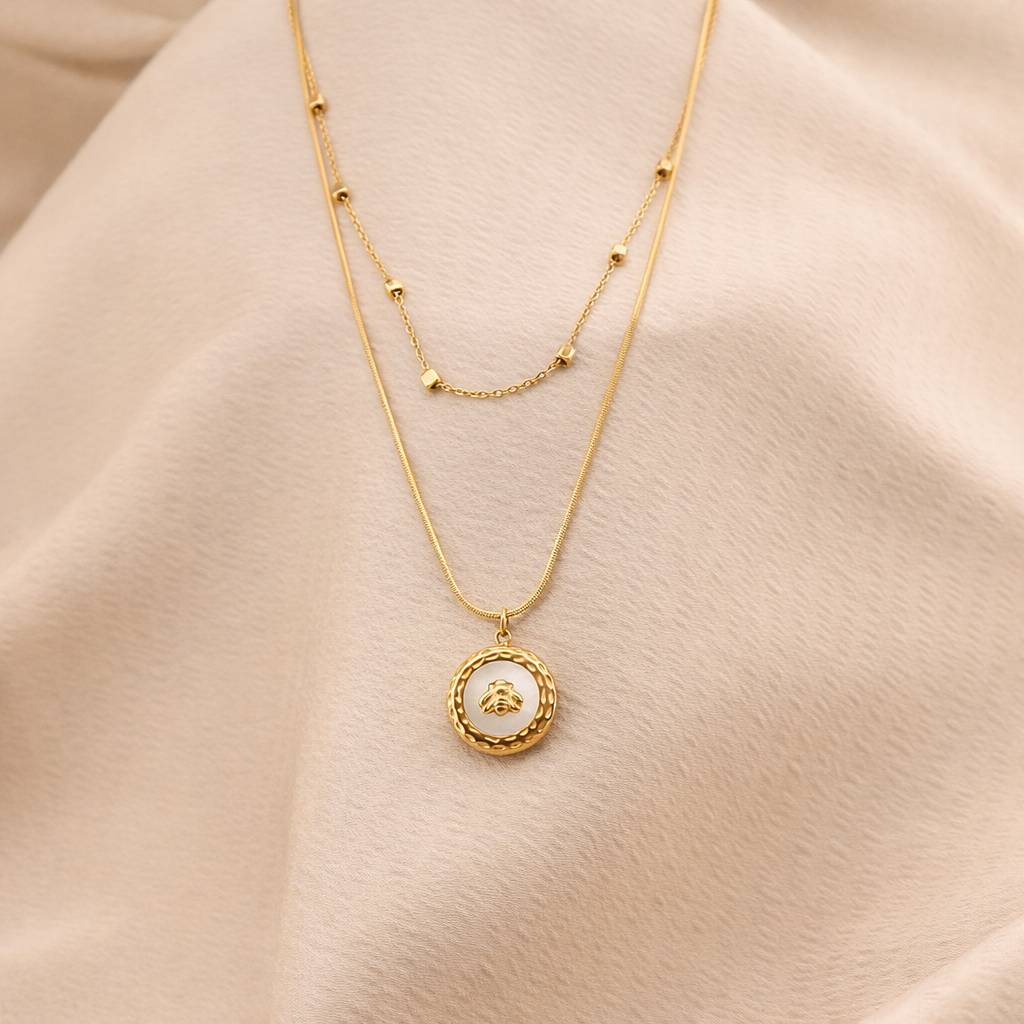 Melora – 18K Gold Plated Bee Medallion Layered Necklace
