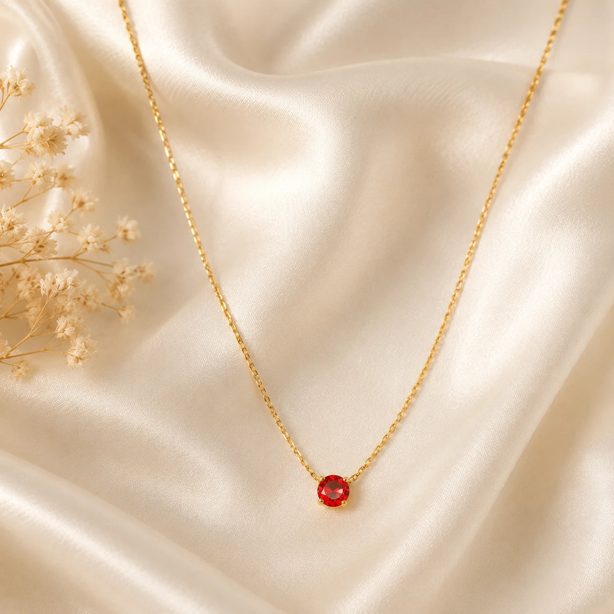 Roselle Ruby Red Necklace – 18K Gold Plated