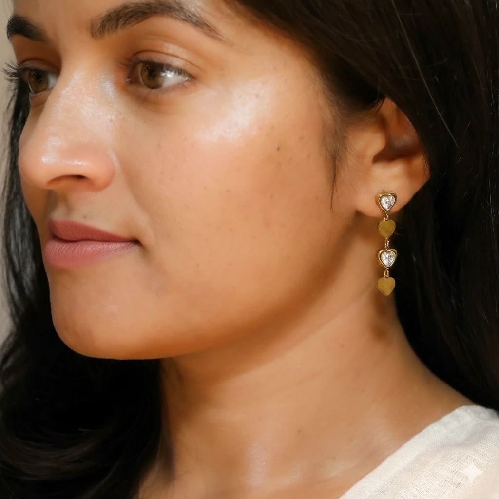 Amora – 18K Gold Plated Zirconia Heart Drop Earrings