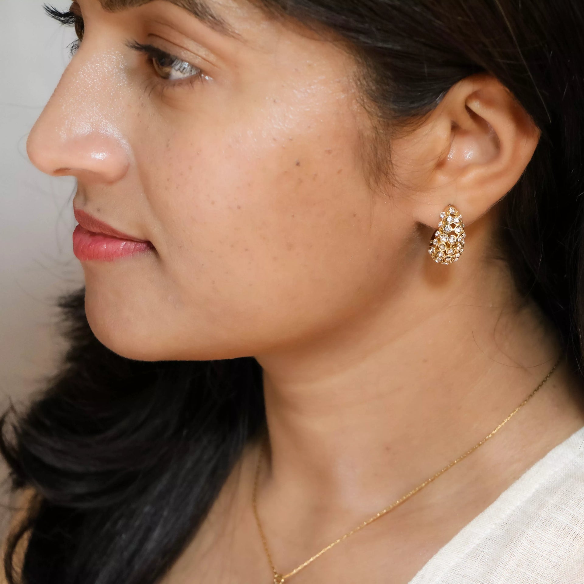 Rhea – 18K Gold Plated Textured Zirconia Hoops
