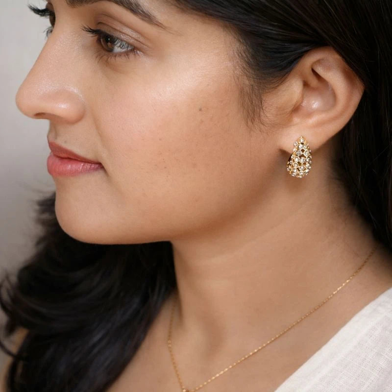 Rhea – 18K Gold Plated Textured Zirconia Hoops
