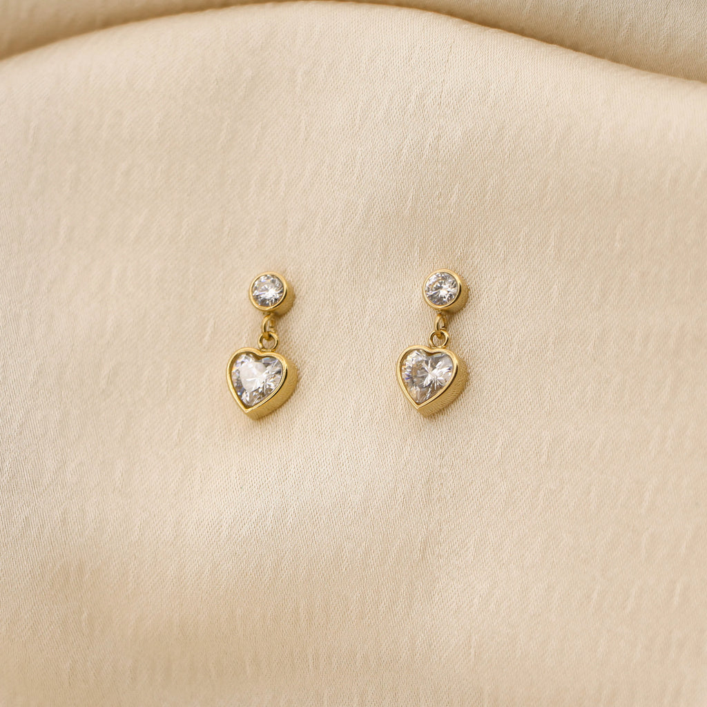 Lyra – 18K Gold Plated Zirconia Heart Drop Stud Earrings