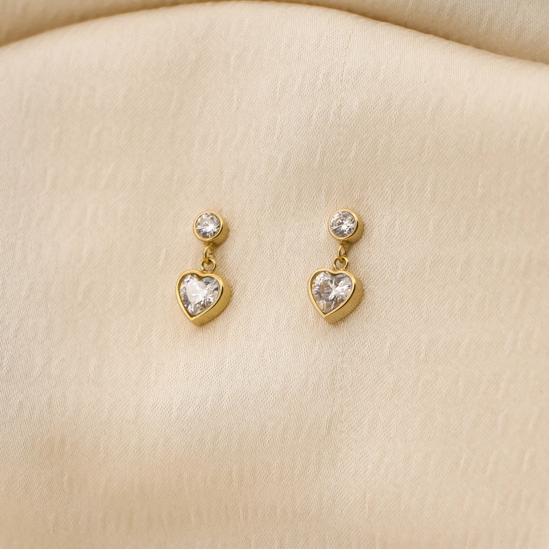 Lyra – 18K Gold Plated Zirconia Heart Drop Stud Earrings