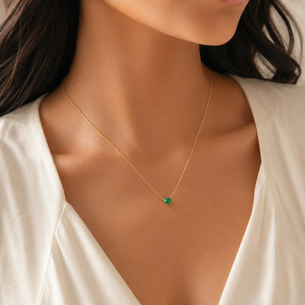Evara Emerald Heart Necklace – 18K Gold Plated