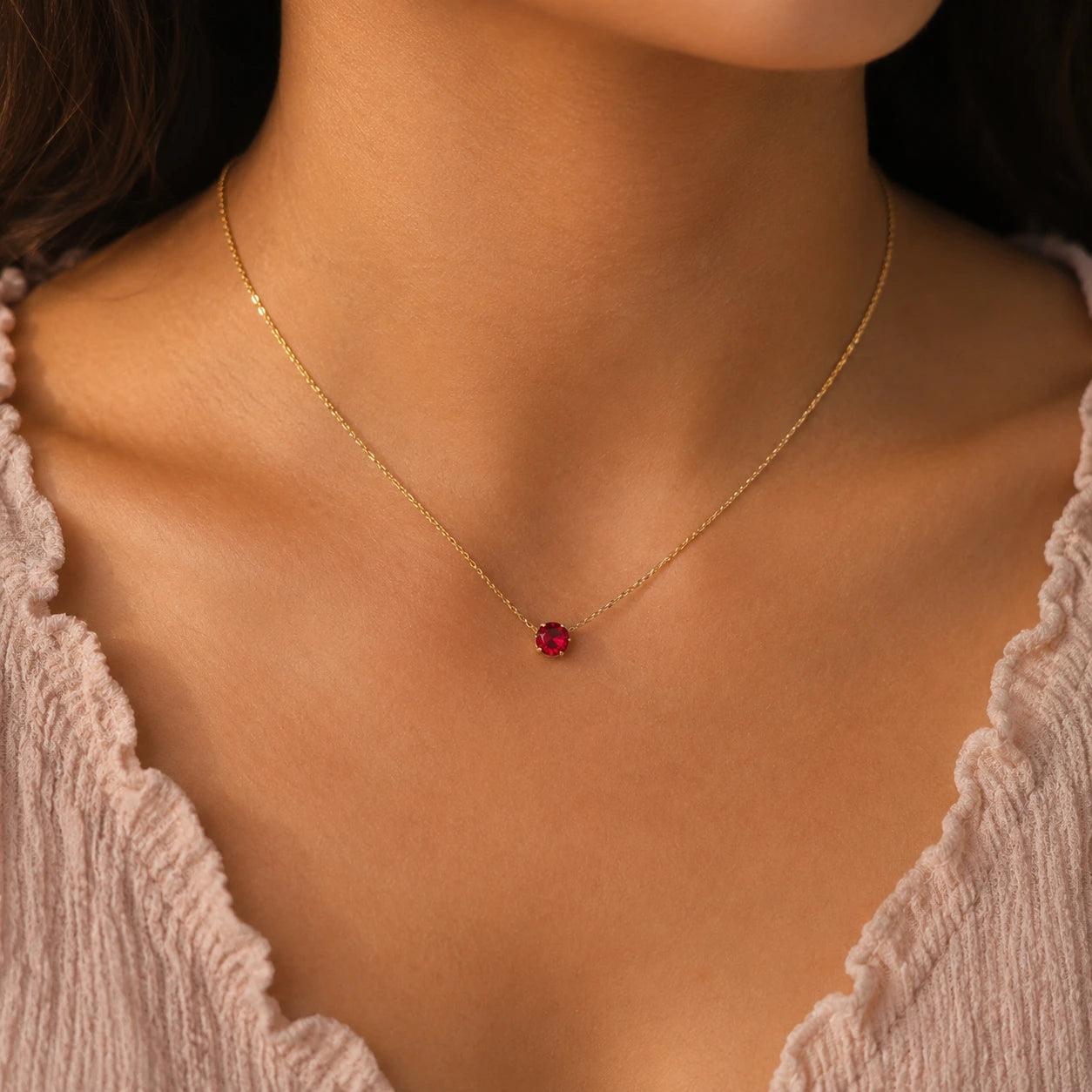 Roselle Ruby Red Necklace – 18K Gold Plated