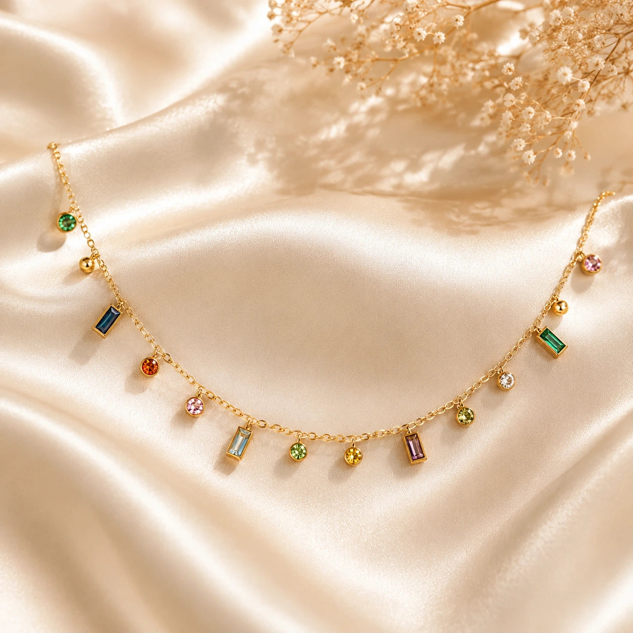 Serelle Gemstone Charm Necklace – 18K Gold Plated