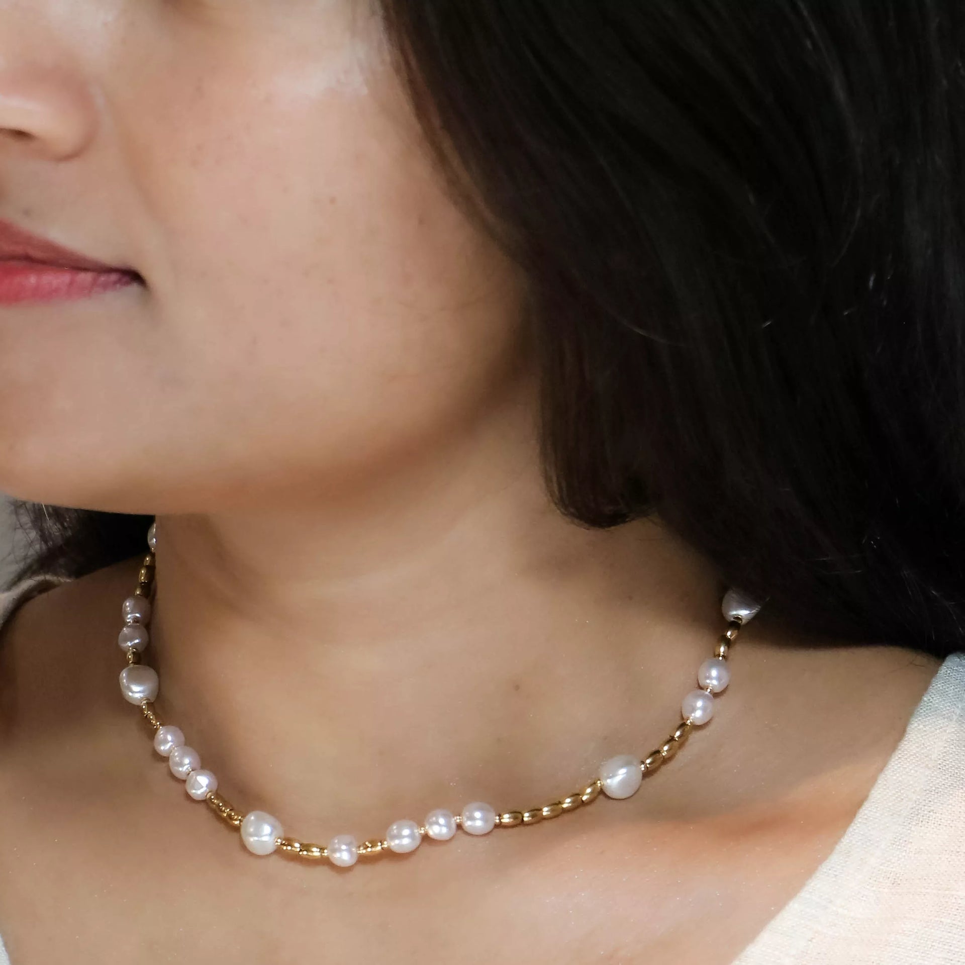 Aira – 18K Gold Plated Pearl Bead Necklace