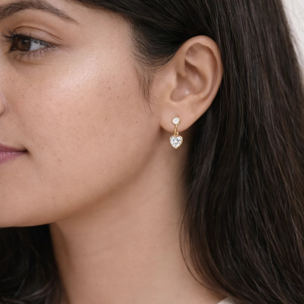 Lyra – 18K Gold Plated Zirconia Heart Drop Stud Earrings