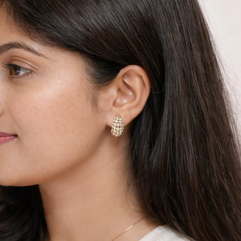 Rhea – 18K Gold Plated Textured Zirconia Hoops