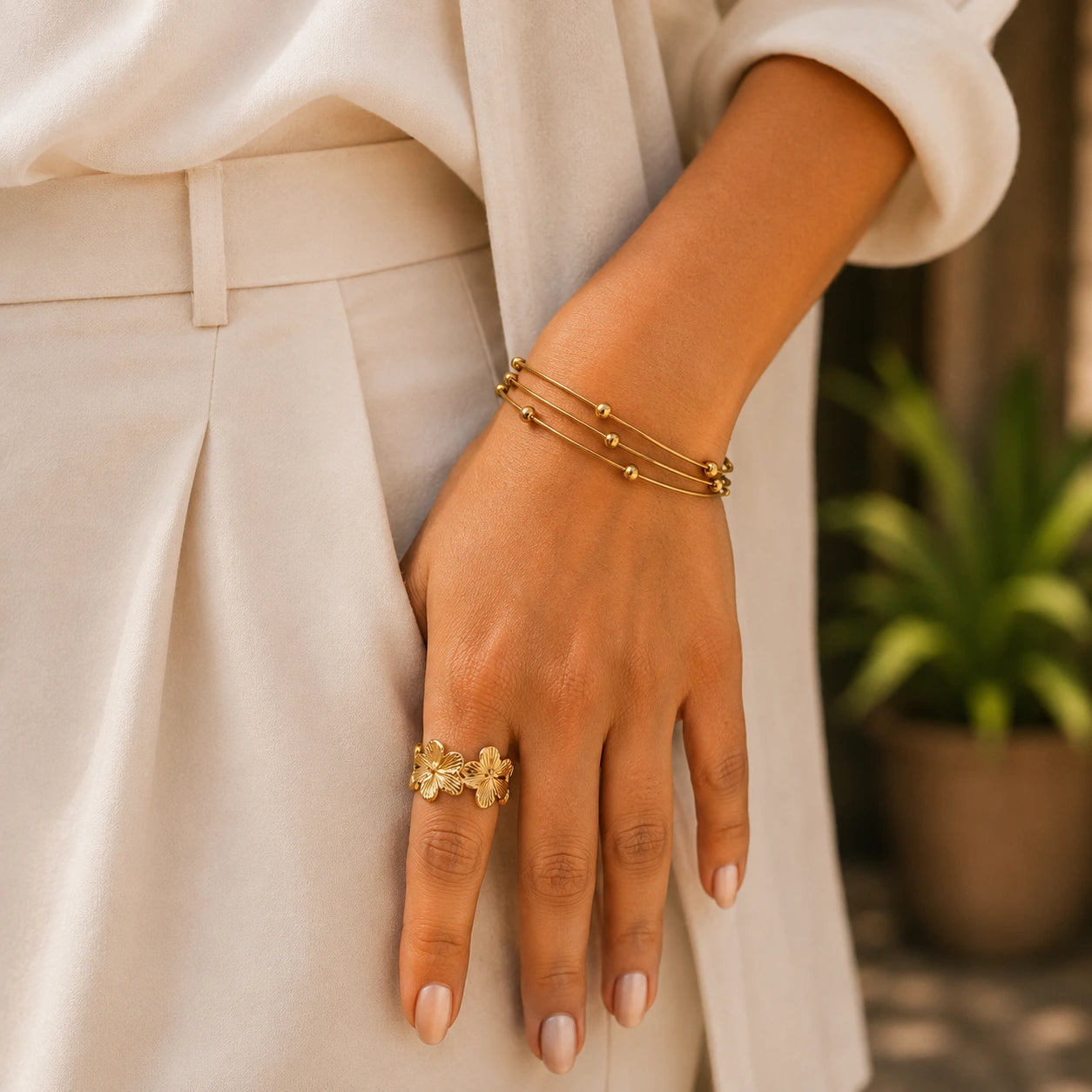 Fiora Bloom Adjustable Ring – 18K Gold Plated