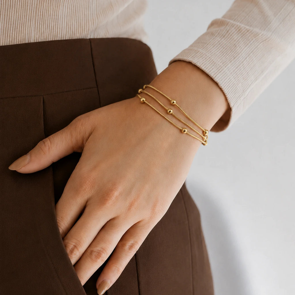 Liora Layered Bead Bracelet – 18K Gold Plated