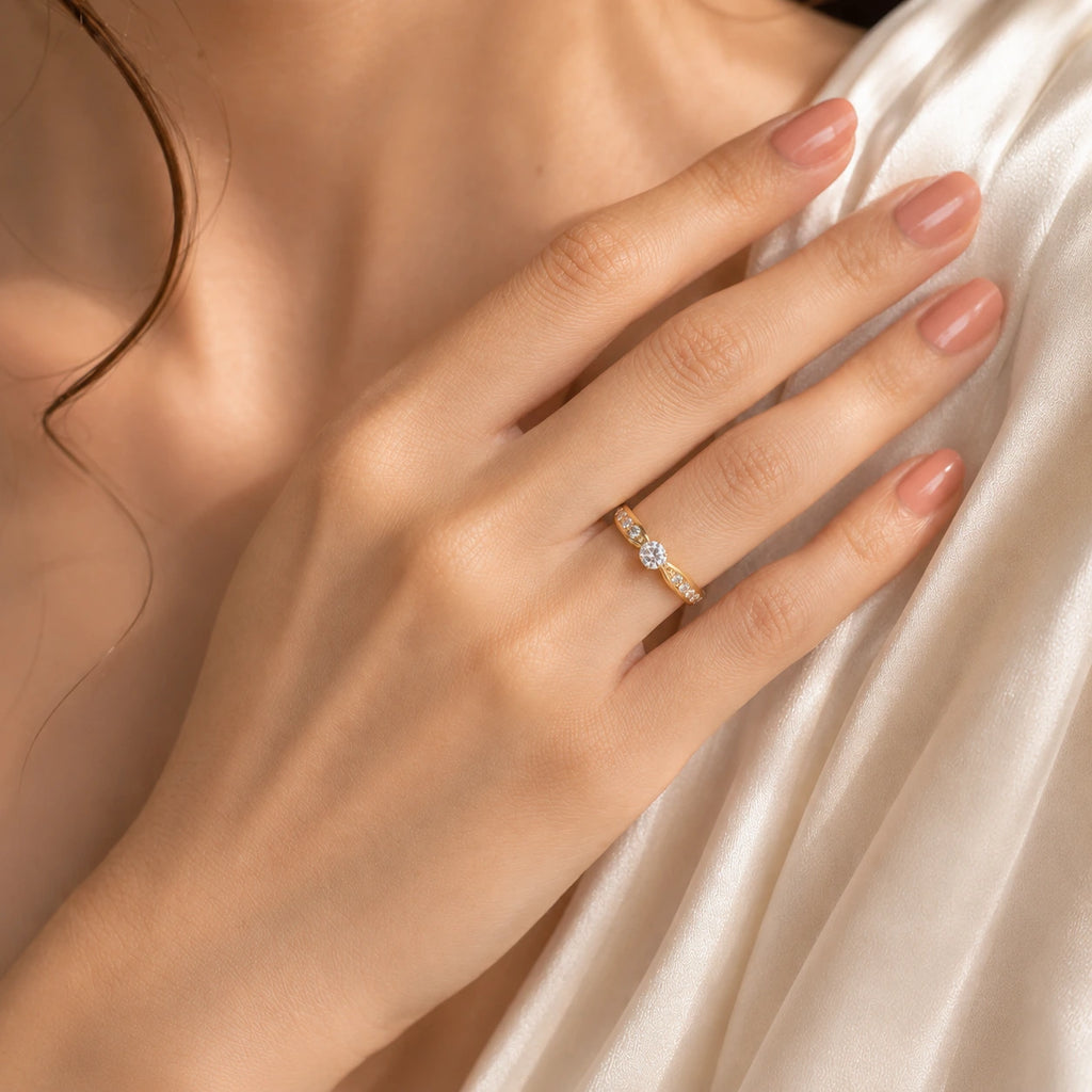 Elara Solitaire Ring – 18K Gold Plated