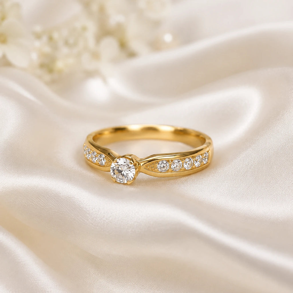 Elara Solitaire Ring – 18K Gold Plated