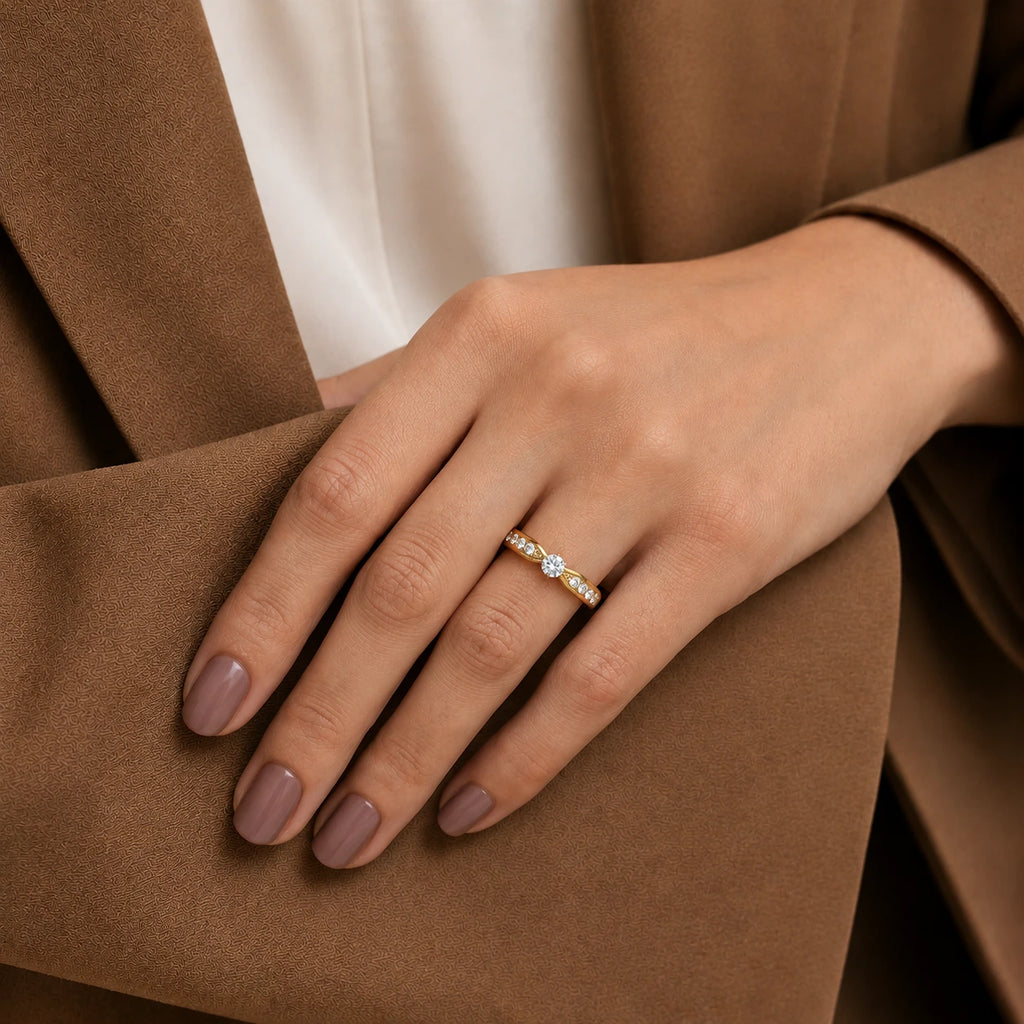 Elara Solitaire Ring – 18K Gold Plated