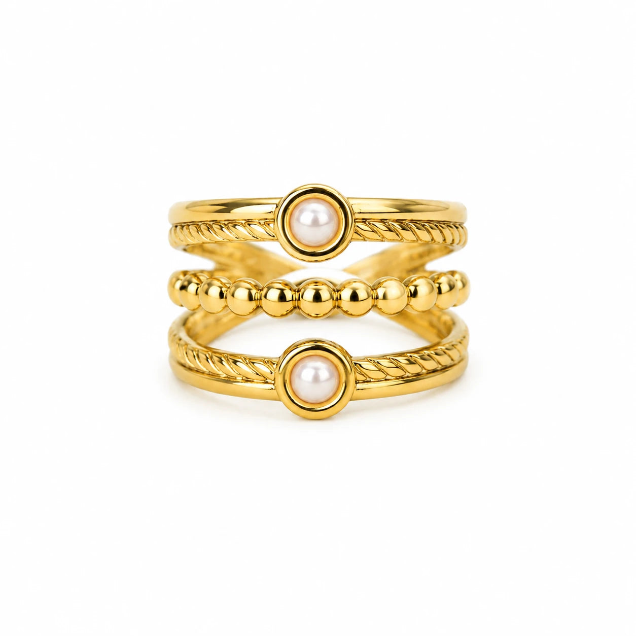 Aveline Layered Adjustable Pearl Ring – 18K Gold Plated