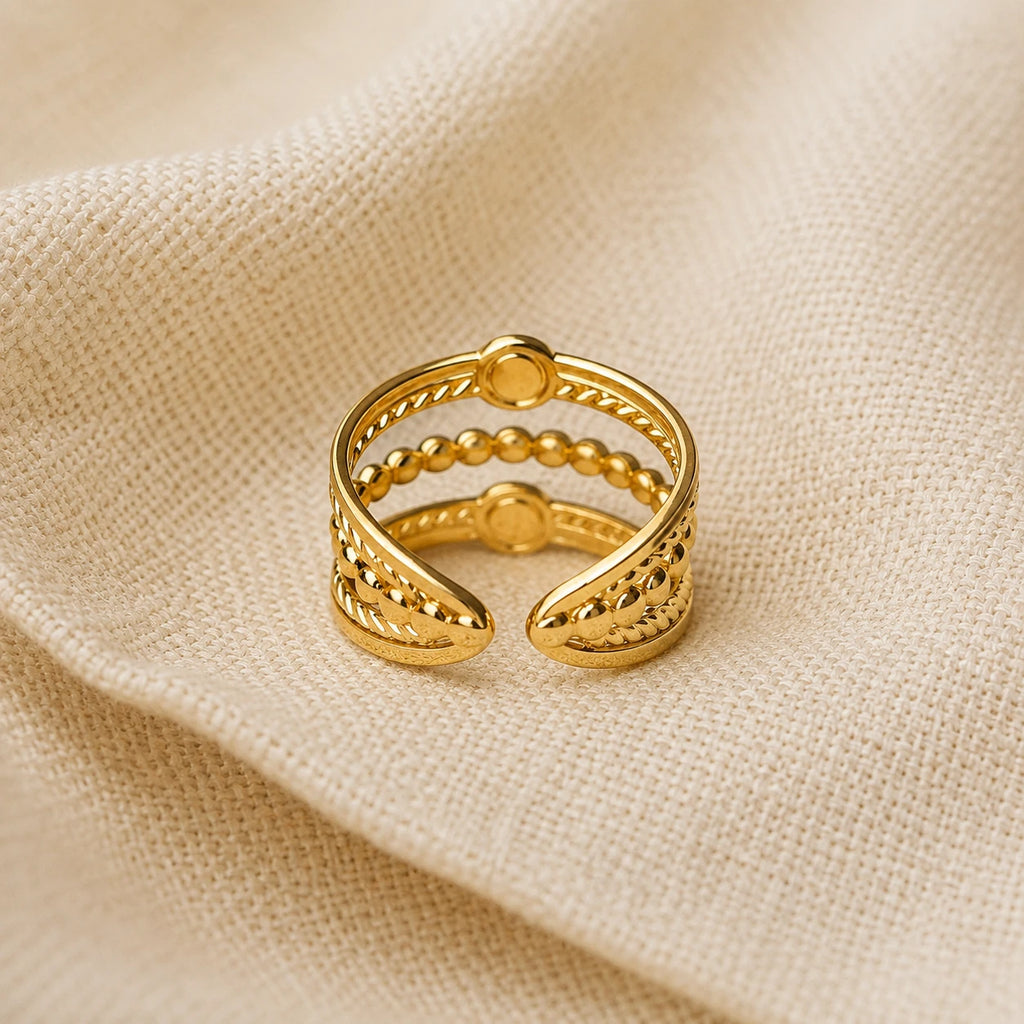 Aveline Layered Adjustable Pearl Ring – 18K Gold Plated